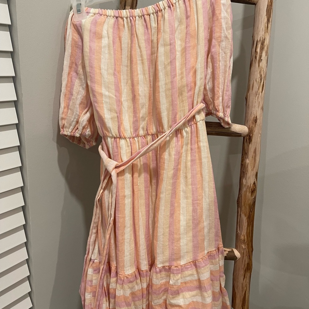 impeccable pig off the shoulder pink striped dress small - Picture 4 of 4